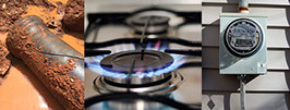 Broken water main, Natural gas stove, Electric meter
